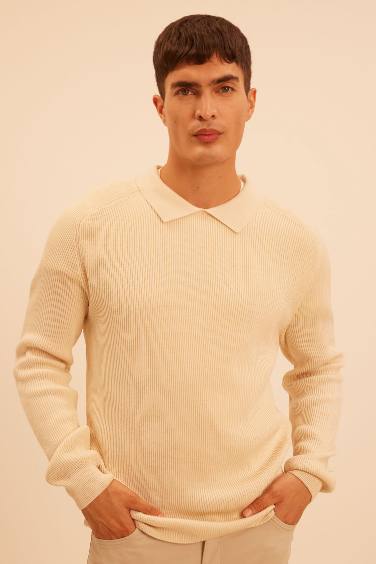 Standard Fit Polo Collar Basic Knitted Pullover