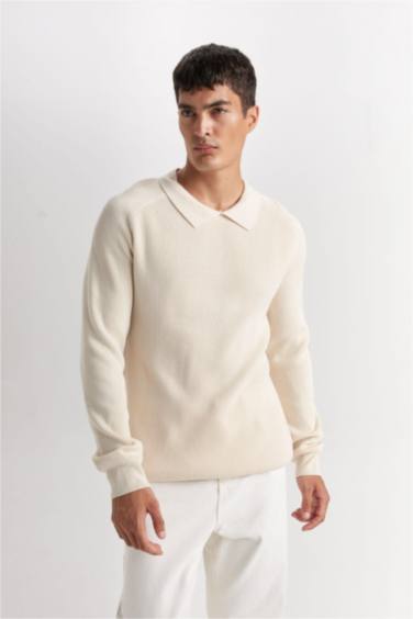 Pull en tricot à col polo basique à coupe standard