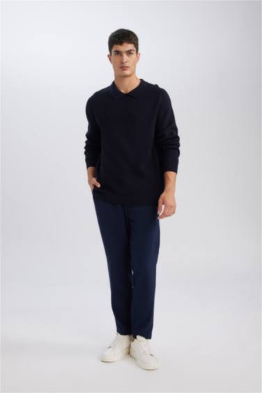 بلوفر تريكو قصة عادية برقبة بولو