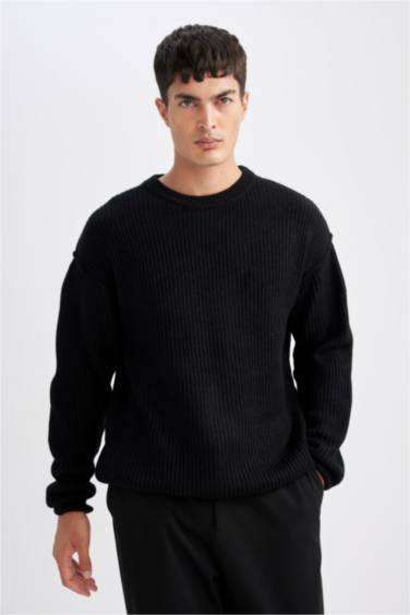 релакс пішімі дөңгелек жаға трикотаж Пулловер