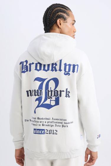 DeFactoFit NBA Brooklyn Nets Comfort Fit Thick Back Printed Sweatshirt