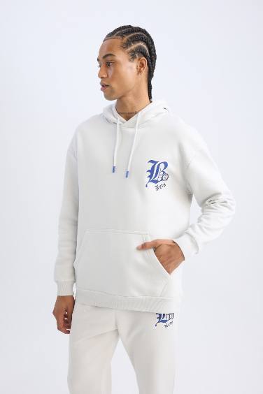 DeFactoFit NBA Brooklyn Nets Comfort Fit Rahat Kalıp Kapüşonlu Kalın Sırt Baskılı Sweatshirt