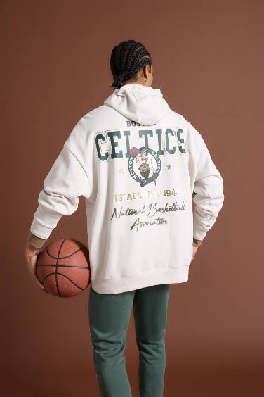 DeFactoFit NBA Boston Celtics Oversize Geniş Kalıp Kapüşonlu Sırt Baskılı Kalın Sweatshirt