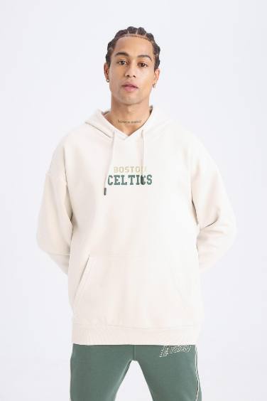 DeFactoFit NBA Boston Celtics Oversize Geniş Kalıp Kapüşonlu Sırt Baskılı Kalın Sweatshirt