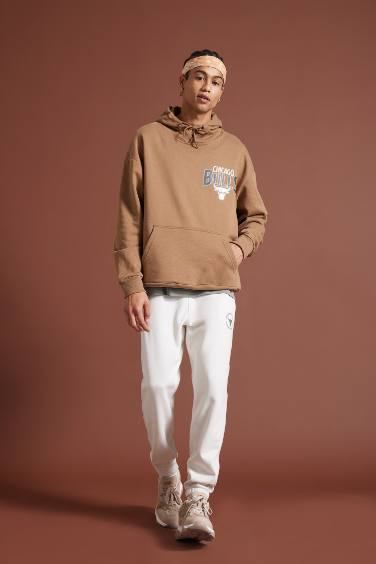 DeFactoFit NBA Chicago Bulls Oversize Geniş Kalıp Kapüşonlu Sırt Baskılı Kalın Sweatshirt