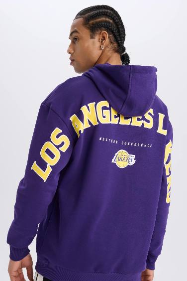 DeFactoFit NBA Los Angeles Lakers Boxy Fit Hooded Thick Sweatshirt