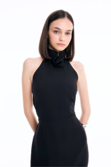 Bodycon Vücudu Saran Halter Yaka Kolsuz Maxi Abiye Elbise