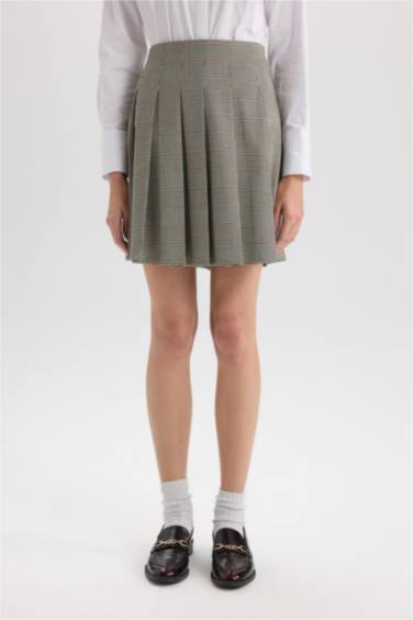 A Line Plaid Normal Waist Mini Skirt