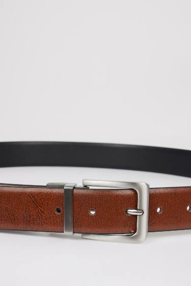 حزام رجالي كاجوال جلد صناعي بإبزيم مستطيل