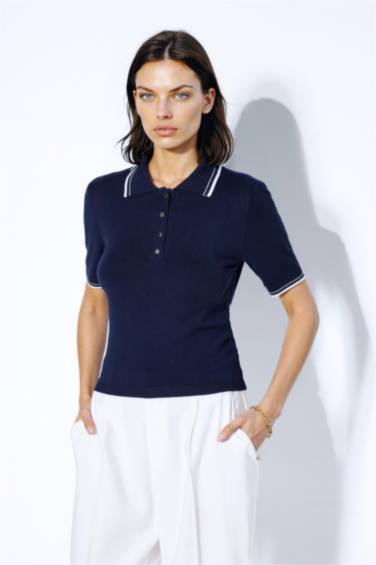 Regular Fit Polo Yaka Düğmeli Basic Düz Kısa Kollu Triko Kazak