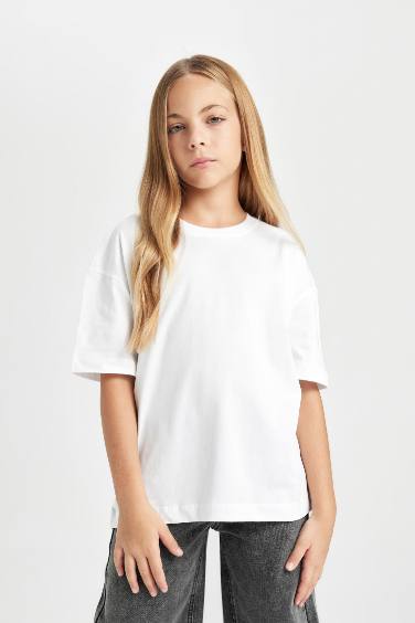 Girl Oversize Fit Crew Neck Basic T-Shirt