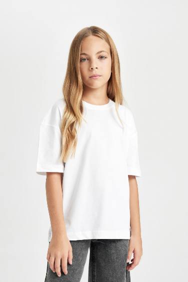 T-Shirt Oversize Basique à Col Rond pour Fille