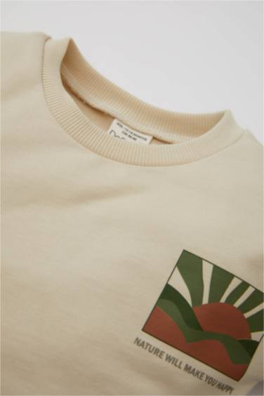 Erkek Bebek 2'li Takım Baskılı Sweatshirt Kargo Cepli Beli Lastikli Pantolon