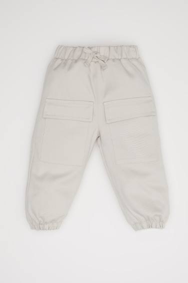 Erkek Bebek Bağcıklı Cepli Lastikli Paça Jogger Gabardin Pantolon