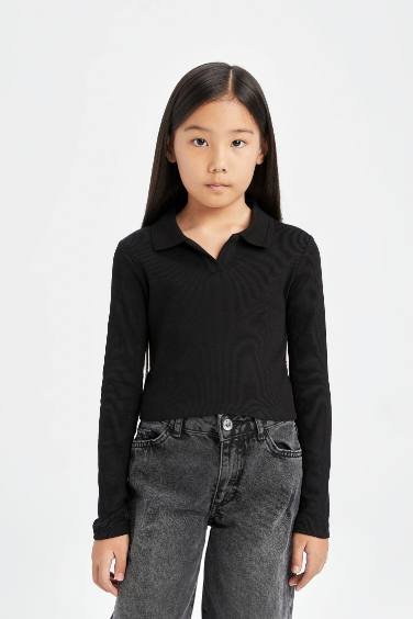 Girl Polo Neck Basic Camisole Crop T-Shirt