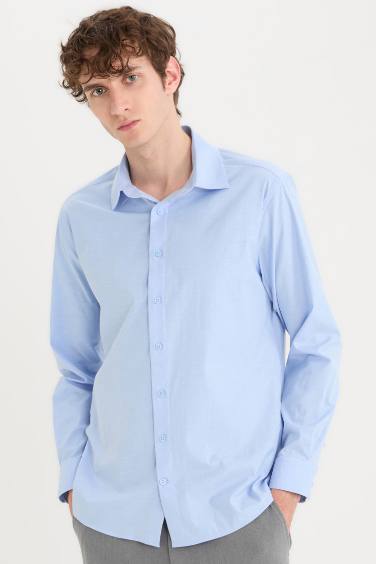 Modern Fit Poplin Cotton Blend Long Sleeve Shirt