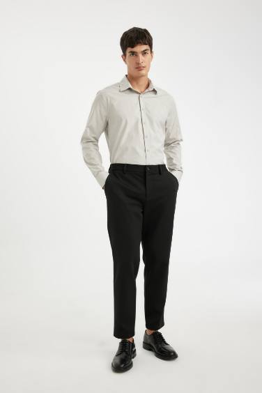 Modern Fit Modern Kesim Poplin Düz Pamuk Karışımlı Uzun Kollu Gömlek