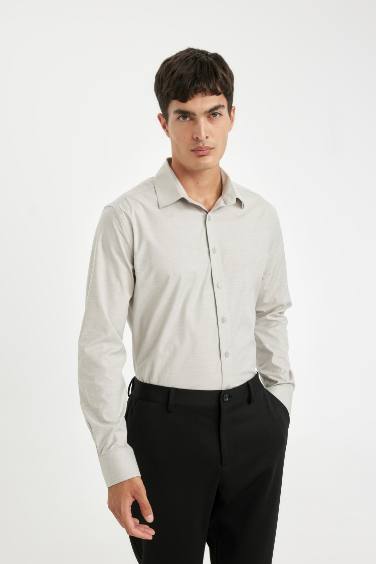 Modern Fit Modern Kesim Poplin Düz Pamuk Karışımlı Uzun Kollu Gömlek