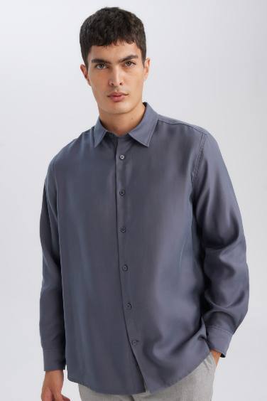 Relax Fit Polo Collar Twill Modal Blend Basic Shirt