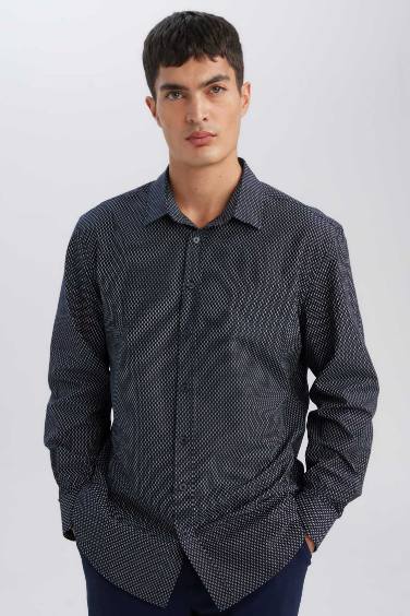 Modern Fit Polo Collar Poplin Long Sleeve Shirt