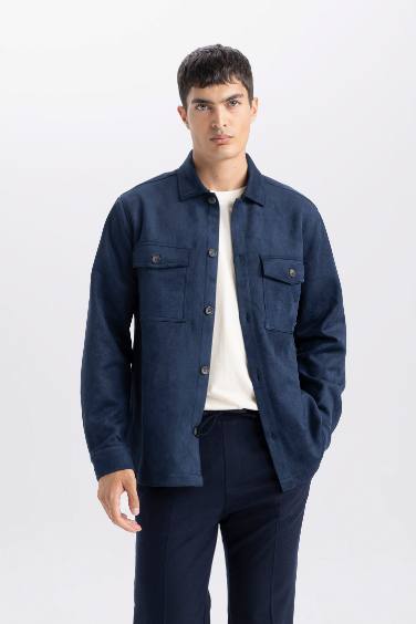 Veste chemise en daim à coupe régulière