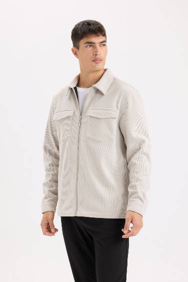 Regular Fit Polo Yaka Fitilli Kadife Gömlek Ceket