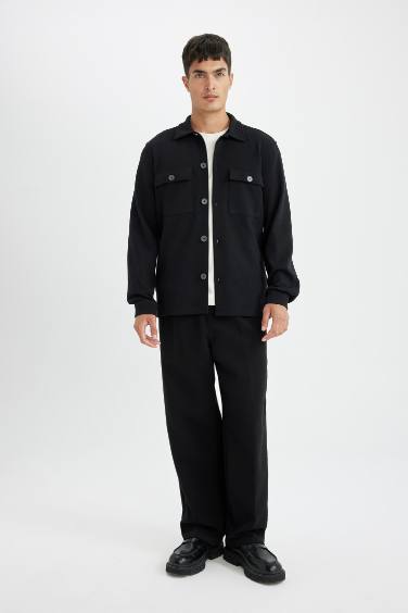 Siyah  Polo Yaka Twill Uzun Kollu Gömlek Ceket