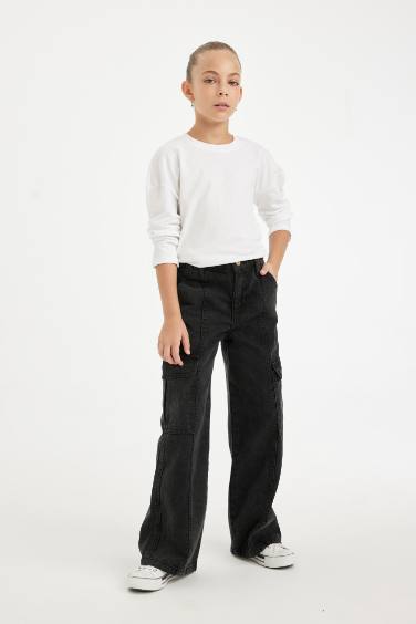 Girl Wide Leg Cargo Jeans