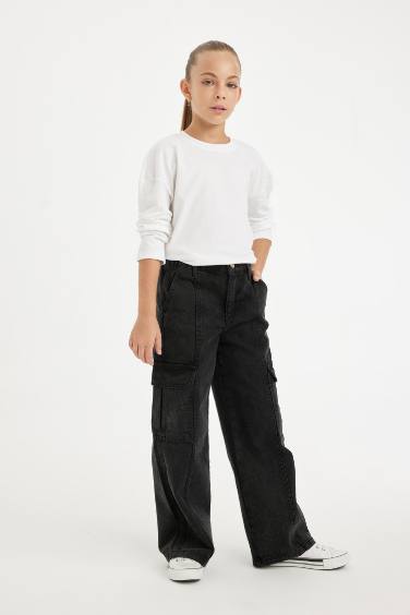 Girl Wide Leg Cargo Jeans