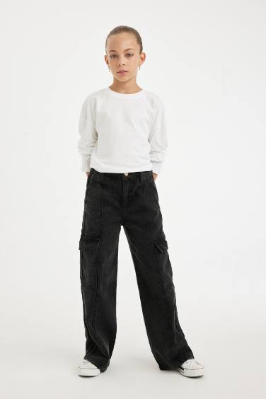 Girl Wide Leg Cargo Jeans