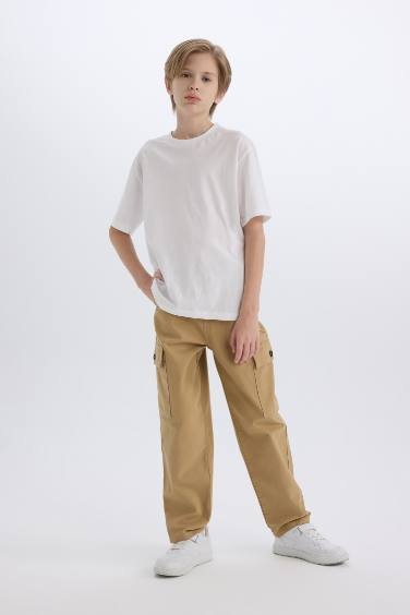 Pantalon en gabardine à jambes droites et larges pour garçon