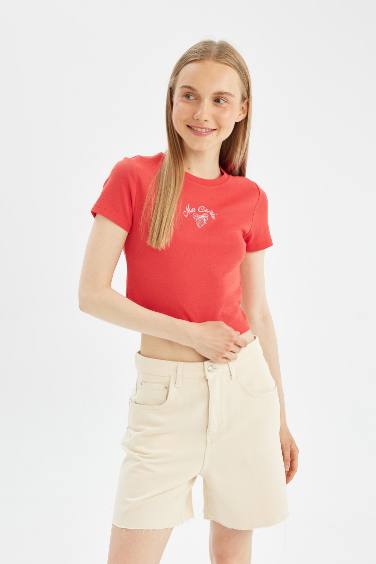 تيشيرت سليم فيت مضلع بطبعة فاكهة