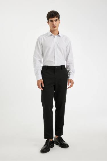 Modern Fit Modern Kesim Poplin Desenli Pamuk Karışımlı Uzun Kollu Gömlek