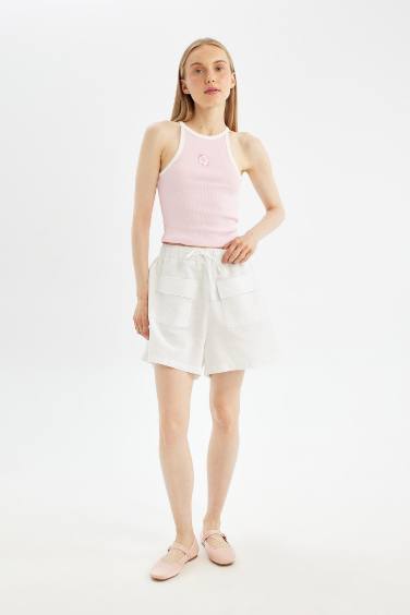 Short ample en lin mélangé à taille normal