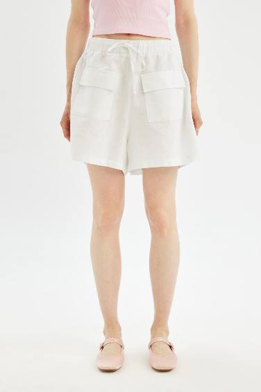 Short ample en lin mélangé à taille normal