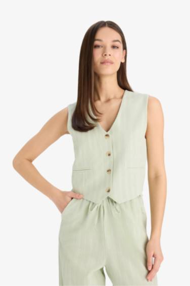 Регулярный жилет-блейзер из льняной смеси с V-образным вырезом