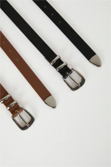 Woman Faux Leather 2 Piece Classic Belt