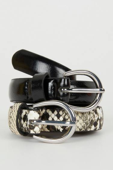 Woman Faux Leather Dual Classic Belt