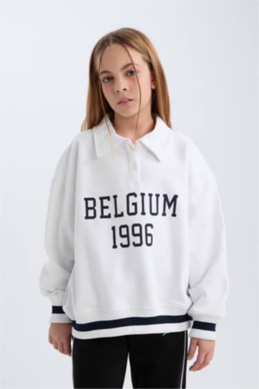 Sweatshirt Oversize à Col polo imprimé pour Fille