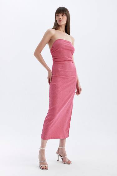 Bodycon Strapless Wrap Midi Dress