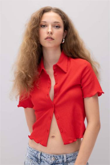 Fitted Crepe Short Sleeve Shirt