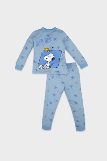 Erkek Bebek Pijama Takım Snoopy Penye  Uzun Kollu Üst Beli Lastikli Uzun Alt