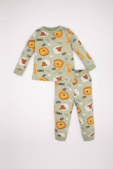 Baby Boy Safari Patterned Cotton 2 Piece Pajama Set