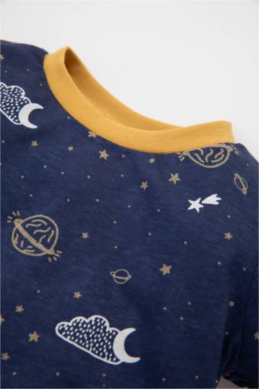 Erkek Bebek Pijama Takım Yıldız Desenli Penye Uzun Kollu Üst Beli Lastikli Uzun Alt