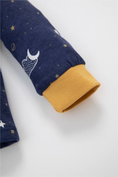 Erkek Bebek Pijama Takım Yıldız Desenli Penye Uzun Kollu Üst Beli Lastikli Uzun Alt