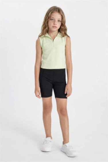 Girl Slim Fit Polo Neck Basic Sleeveless T-Shirt