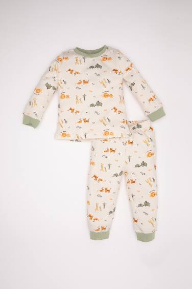 Baby Boy Safari Patterned 2 Piece Pajama Set