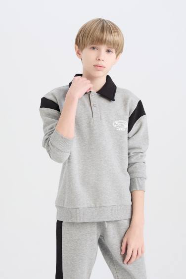 طقم اولادي سويت شيرت وسويت بانتس تقيل قصة عادية - قطعتين