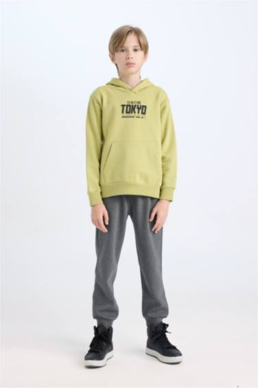 Erkek Çocuk 2'li Takım Baskılı Cepli Sweatshirt Beli Lastikli Eşofman Altı