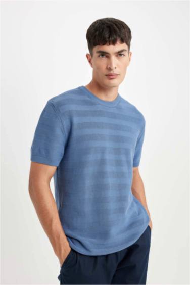 Standard Fit Regular Cut Crew Neck Cotton Knit T-Shirt